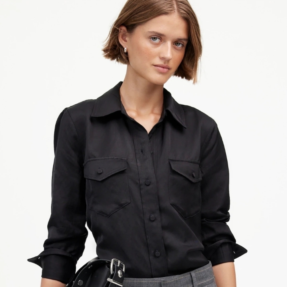 Madewell Western Shirt Linen Blend Size 8 Black NWT NT505